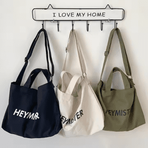 Large Crossbody Cotton Canvas Tote Bag