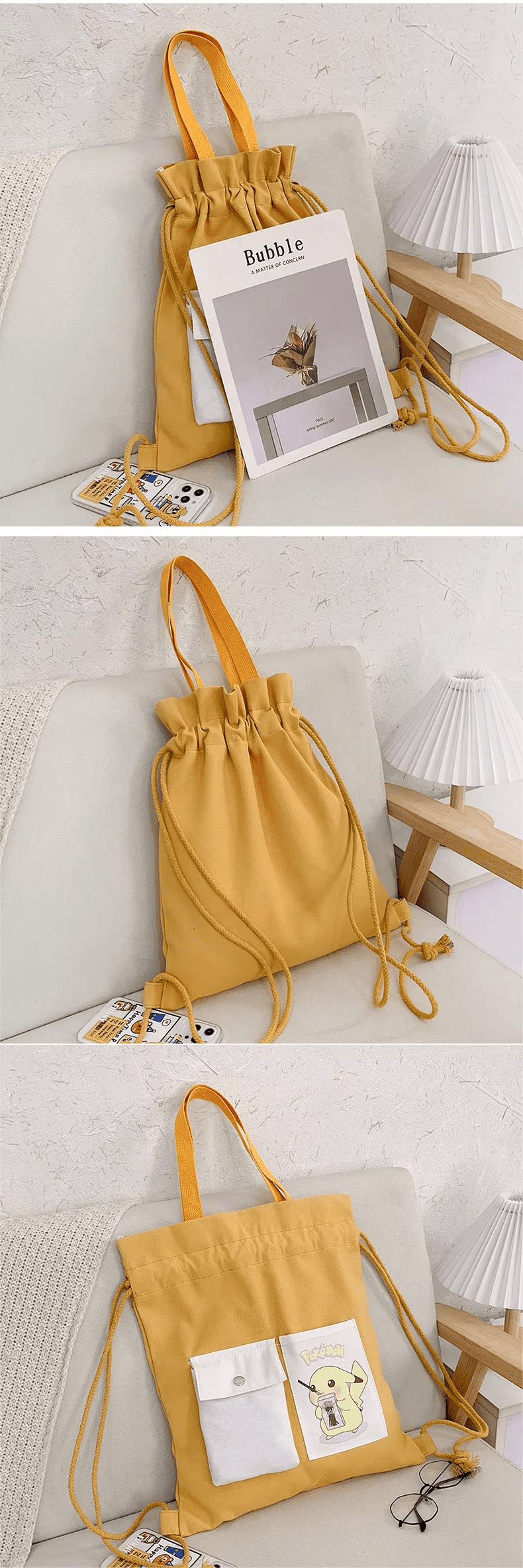 canvas drawstring shoulder bag