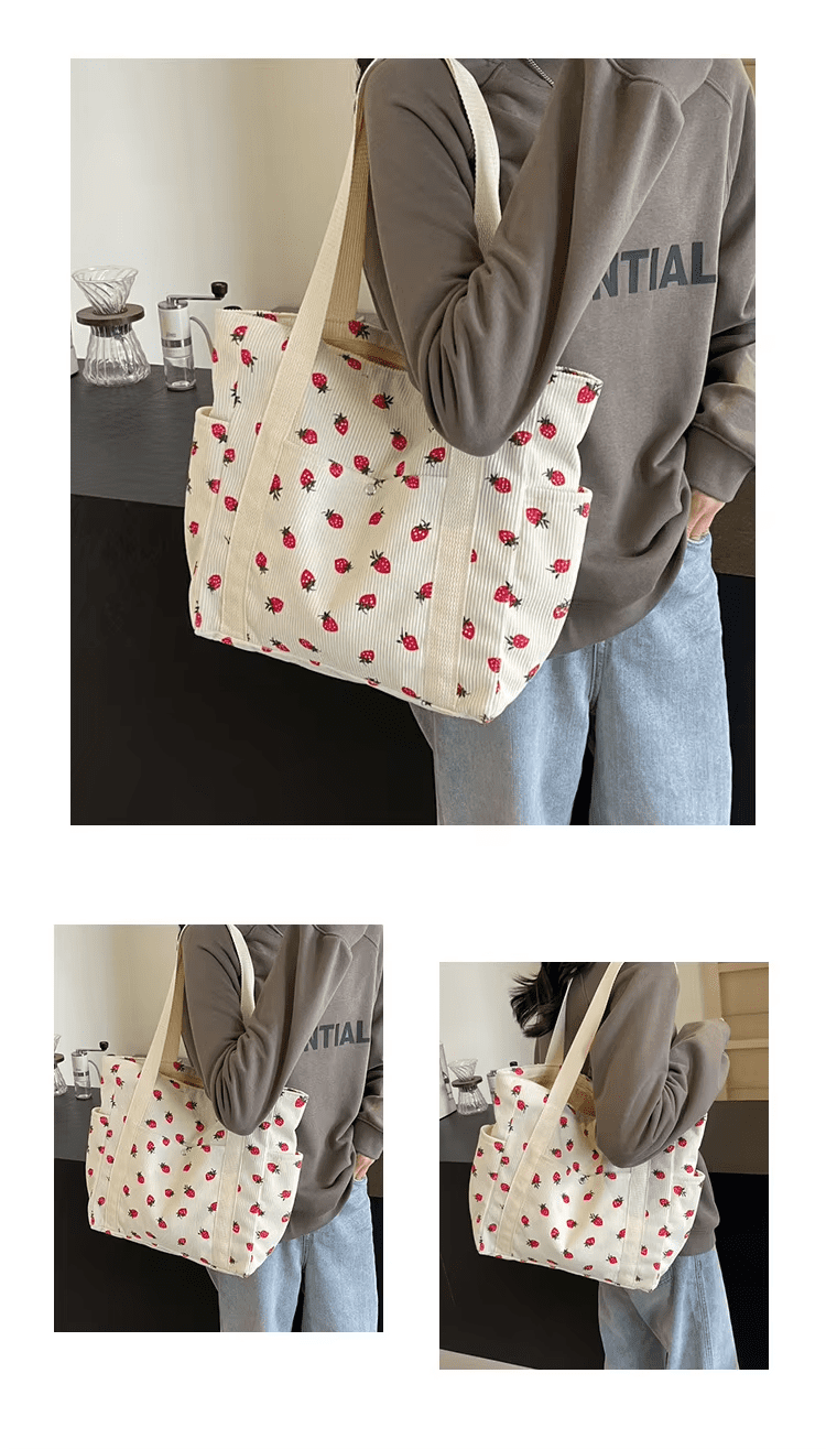 Strawberry Print Tote Bags