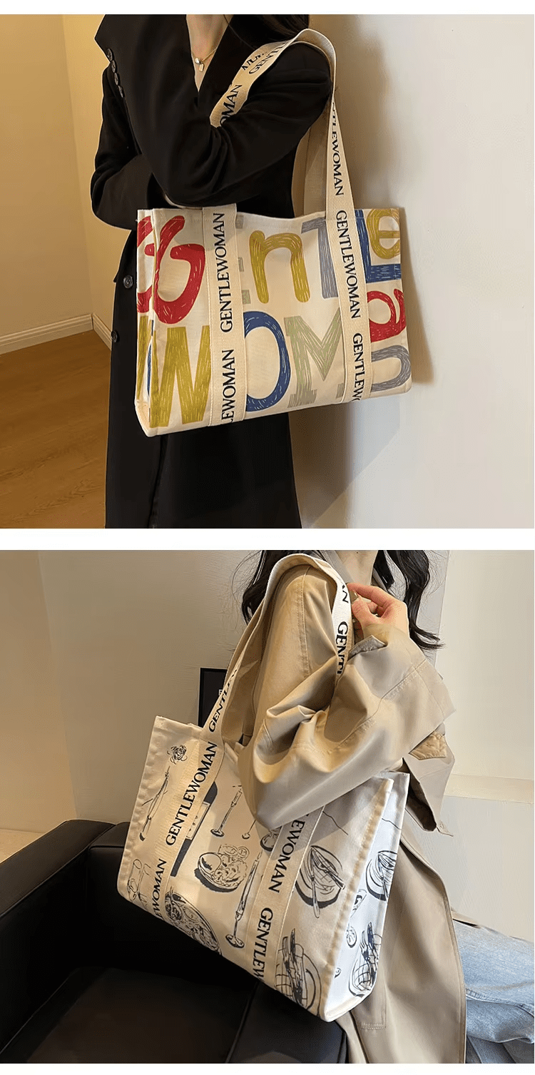 Colorful letter print canvas bag